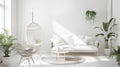 Contemporary minimalist white interior, Scandi Boho style. Generative Ai Royalty Free Stock Photo