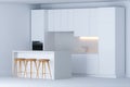 Contemporary minimalistic kitchen in new white interior Royalty Free Stock Photo