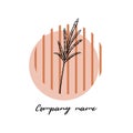 Contemporary modern circle logo with hand drawn plant element. Vector illustration