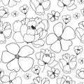 Contemporary nature seamless pattern. One line various flowers.