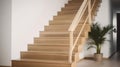 Contemporary New House Interior Showcasing the Beauty of Natural Ash Tree Wooden Stairs. Generative AI Royalty Free Stock Photo