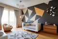 Contemporary Nursery With Minimalist Crib And Playful Geometric Patterns Contemporary Interior Design. Generative AI