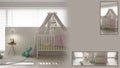 Contemporary nursery presentation with copy space and details closeup, architect interior designer concept idea, sample text
