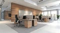 Contemporary Office Interior with Empty Wall for Mockup Design - 3D Rendering Royalty Free Stock Photo