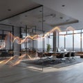 Contemporary office space with data visualization and glass walls Royalty Free Stock Photo