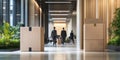 Modern Office Relocation, Cardboard Boxes in Empty Good Resolution Stock Photo Royalty Free Stock Photo