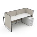 Contemporary Office Workstation with Two Cubicles and a Filing Cabinet on a White Background Royalty Free Stock Photo