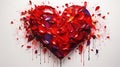 Contemporary Oil Painting of Red Heart Shiny and Fluffy On White Background