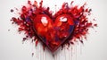 Contemporary Oil Painting of Red Heart Shiny and Fluffy On White Background