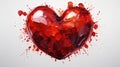 Contemporary Oil Painting of Red Heart Shiny and Fluffy On White Background