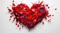 Contemporary Oil Painting of Red Heart Shiny and Fluffy On White Background