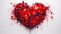 Contemporary Oil Painting of Red Heart Shiny and Fluffy On White Background