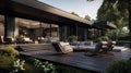 Contemporary outdoor furniture set featuring a black and gray color palette, AI-generated.