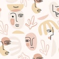 Contemporary portrait. Vector seamless pattern wtih trandy abstract face painting. Modern design Royalty Free Stock Photo