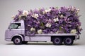 Contemporary purple flower truck, for Valentine\'s Day, contains many giant cymbidium flowers