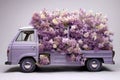 Contemporary purple flower truck, for Valentine\'s Day, contains many giant cymbidium flowers