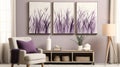 Contemporary Purple Wall Art With Brushstroke Fields And Nature-based Patterns