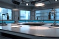 Modern radio studio setup with multiple microphones and a sleek design suitable for broadcasting Royalty Free Stock Photo