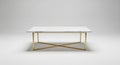 Modern Marble Coffee Table with Gold X- Base on White Background furniture Royalty Free Stock Photo