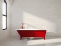 Contemporary red bathtub in a white interior Royalty Free Stock Photo