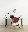 Contemporary red bathtub in a white interiorElegant minimal white home office with black chair