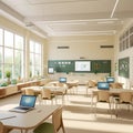 Contemporary School Classroom with Laptops and Interactive Whiteboard image photo Royalty Free Stock Photo