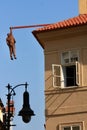 Contemporary sculpture called The Hanging Man by David ÃÅernÃÂ½, Prague, Czech Republic