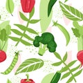 Contemporary seamless pattern with various vegetable, leaves and abstract elements.