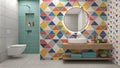 In a contemporary setting walls are covered in an array of large interconnected tiles forming a dynamic mosaic of