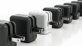 Contemporary smartphone fast chargers in a row. 3D illustration