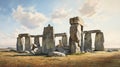 Contemporary Stonehenge: Earthy Oil Painting With Architectural Illustration Style