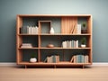 a beautiful wooden bookshelf isolated on gradient background
