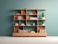 a nice looking wooden bookshelf with gradient background