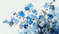 Contemporary Style Forget-Me-Not Cluster on Sky Blue and White Background for Invitations and Posters.