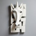 Contemporary Suprematism: White Porcelain Head Sculpture With Dinopunk Twist