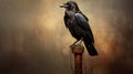 Contemporary Take On Medieval Art: Image Of Crow Poll Perched On A Post