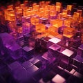 Contemporary Tech Wallpaper with Perfectly Arranged Violet and Orange Translucent Cubes.