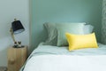 Contemporary teen bedroom with green pillow