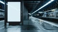 Modern Urban Train Station at Night with Illuminated Billboard and Empty Platform Royalty Free Stock Photo