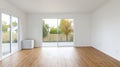 Contemporary Tranquil Gardenscapes: A Stunning Empty Room With Hardwood Floors Royalty Free Stock Photo