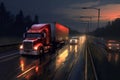 Contemporary Trucks on the Freeway. AI