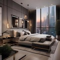 A contemporary urban apartment with sleek designs and cityscape views1