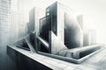Contemporary urban art Black and white abstract architectural illustration