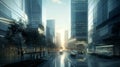 Contemporary urban landscapes with sleek glass facades and futuristic designs in digital renderings