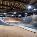 182 A contemporary urban skate park with sleek ramps, vibrant street art, and a vibrant atmosphere, attracting skateboarders and