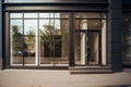 Contemporary urban storefront with large windows, Street view in daylight. Generative AI. Royalty Free Stock Photo