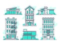 Contemporary urban and suburban houses line icons set. Real estate outline symbols