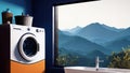 Contemporary Washing Machine In Bathroom Interior. Generative AI