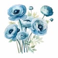 Contemporary Watercolor Clipart: Blue Anemones Bouquet