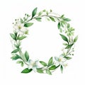 Contemporary Watercolor Green Wreath With Delicate Flowers